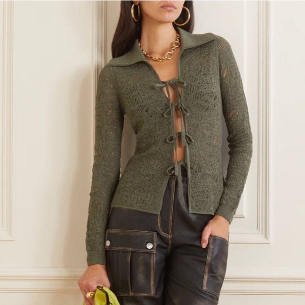 NWT Sea Nelle Pointelle Knit Wool Cardigan XS